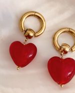 Red Glass Heart Drop Earrings