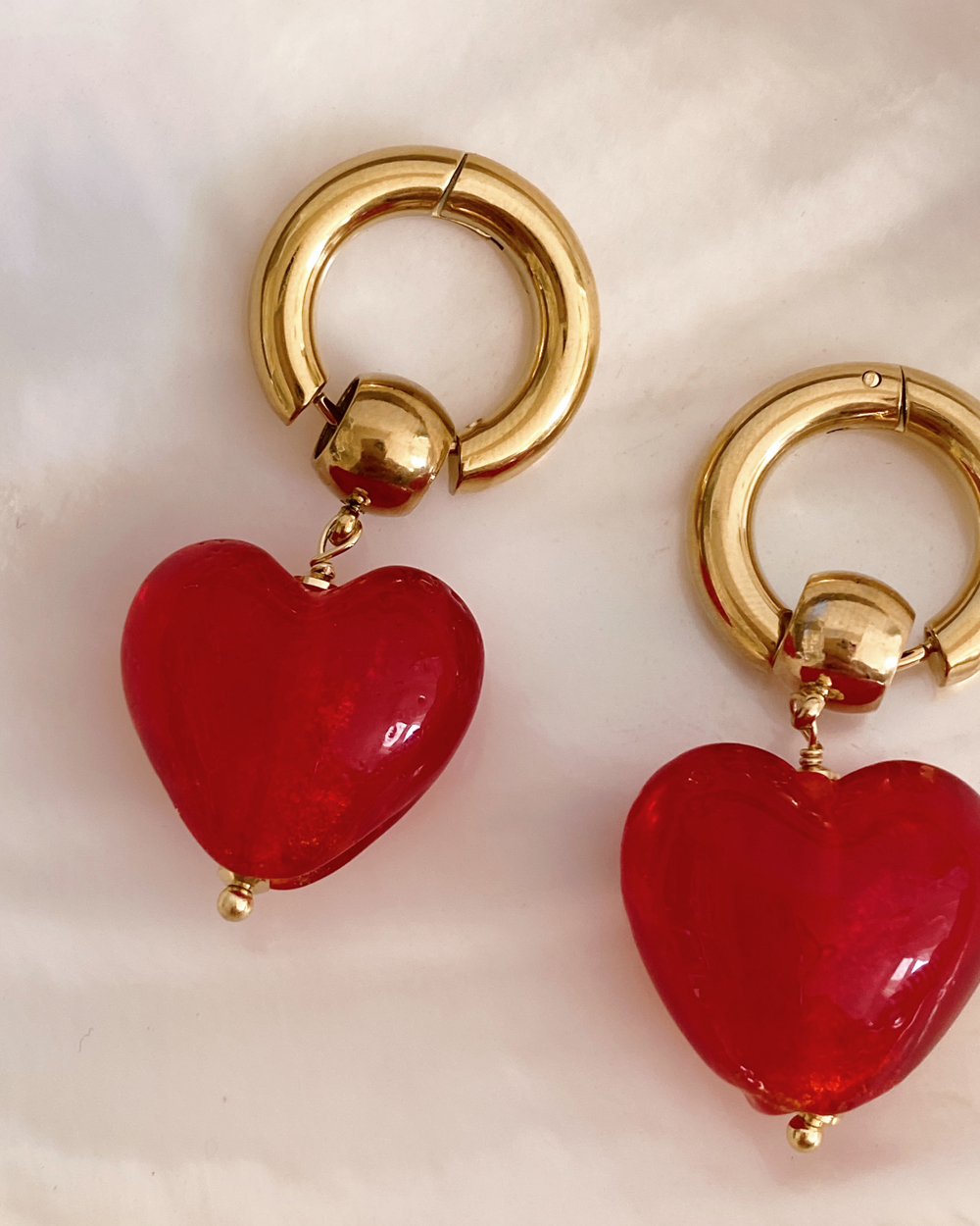 Red Glass Heart Drop Earrings