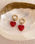 Red Glass Heart Drop Earrings