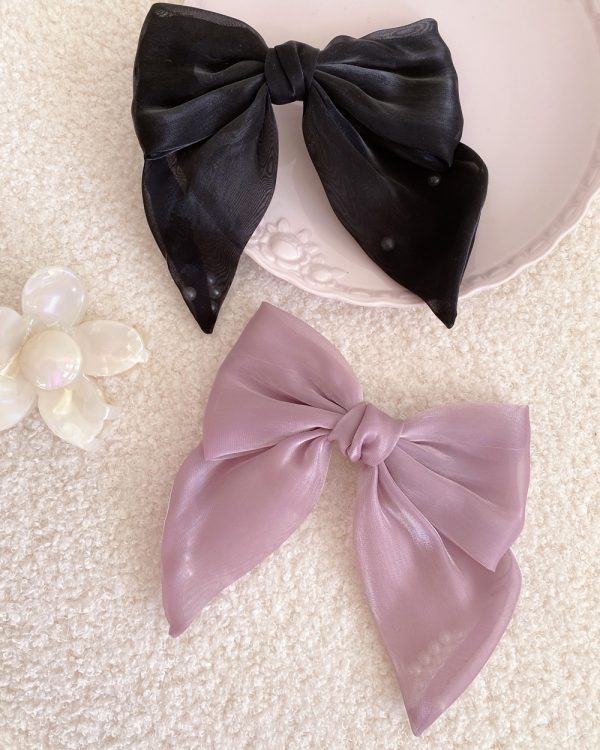 Satin Bow Pearl Hair Clip