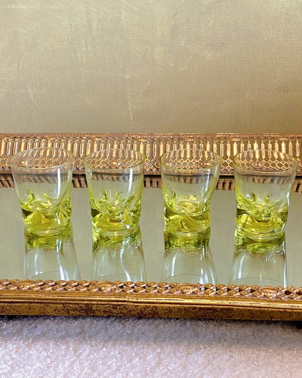 Vintage French Green Wavy Shot Glass Set Of 4