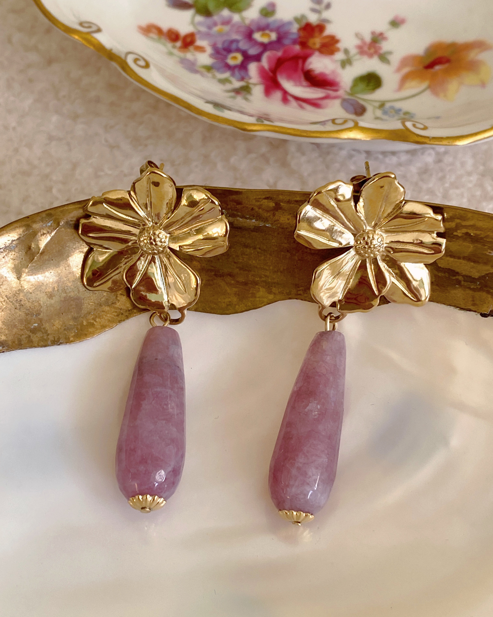 Amethyst Flower Drop Earrings