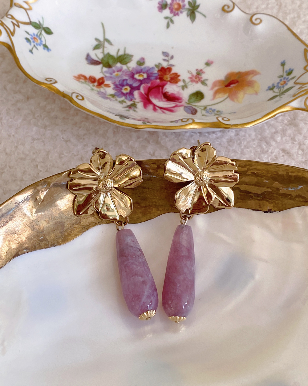 Amethyst Flower Drop Earrings