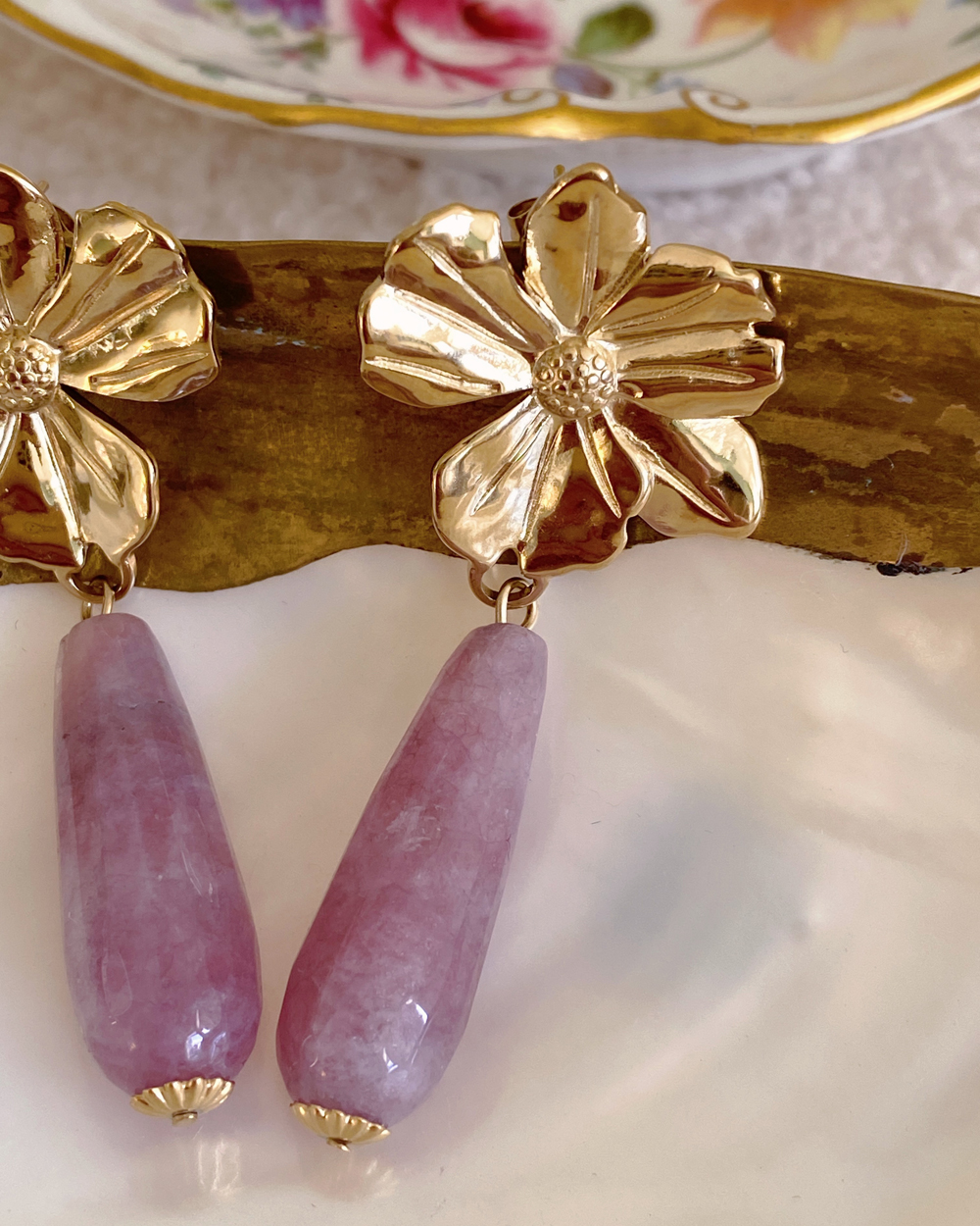 Amethyst Flower Drop Earrings