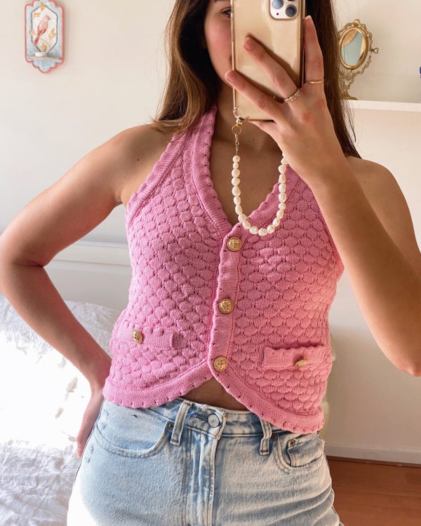 Buttoned Knit Halter Top