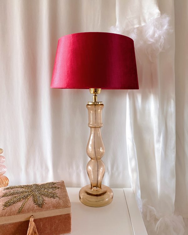 Glass Peach Lamp with Magenta Velvet Shade