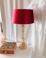 Glass Peach Lamp with Magenta Velvet Shade