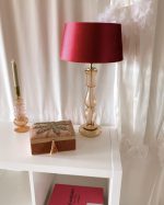 Glass Peach Lamp with Magenta Velvet Shade