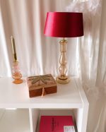 Glass Peach Lamp with Magenta Velvet Shade