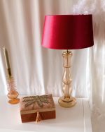 Glass Peach Lamp with Magenta Velvet Shade