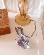 Glass Peach Lamp with Magenta Velvet Shade