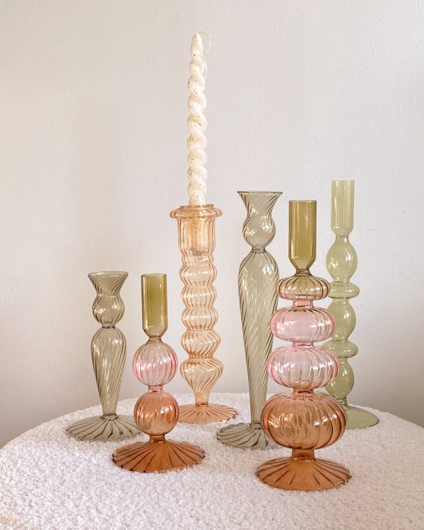 Pink Green Jardin Glass Candle Holder
