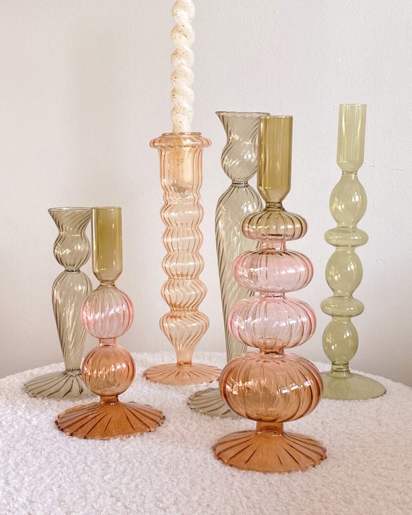 Pink Green Jardin Glass Candle Holder