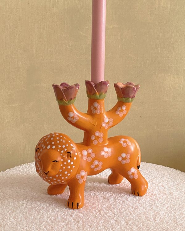 Hand Painted Noble Lion Candle Holder