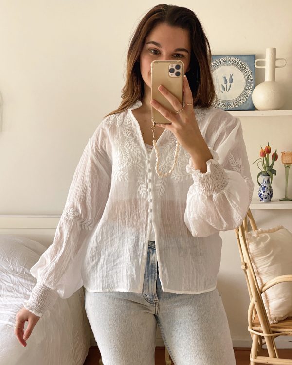 Capri Vine Embroidered Cotton Blouse