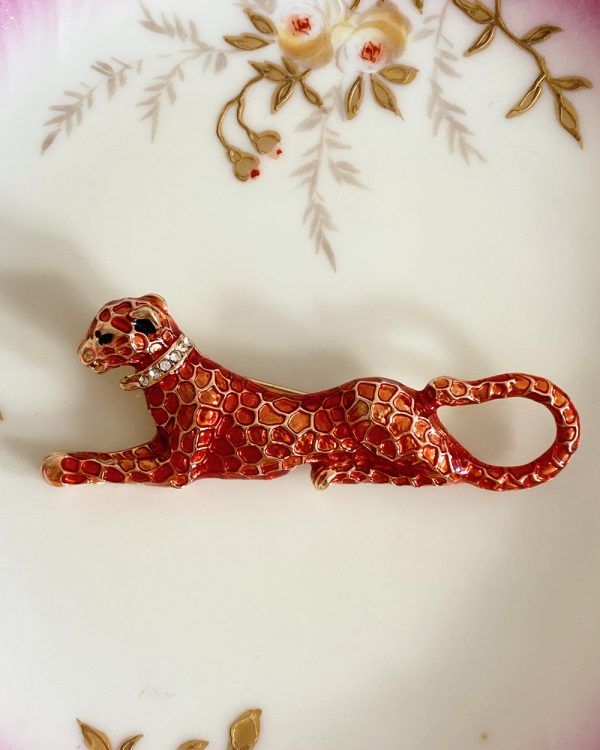 Regal Enamel Leopard Brooch