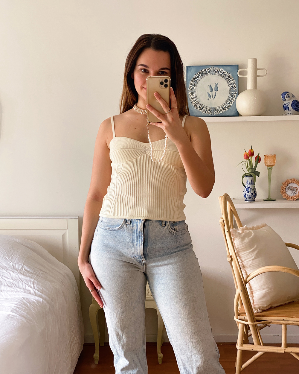 Ribbed Staple Top Ivory