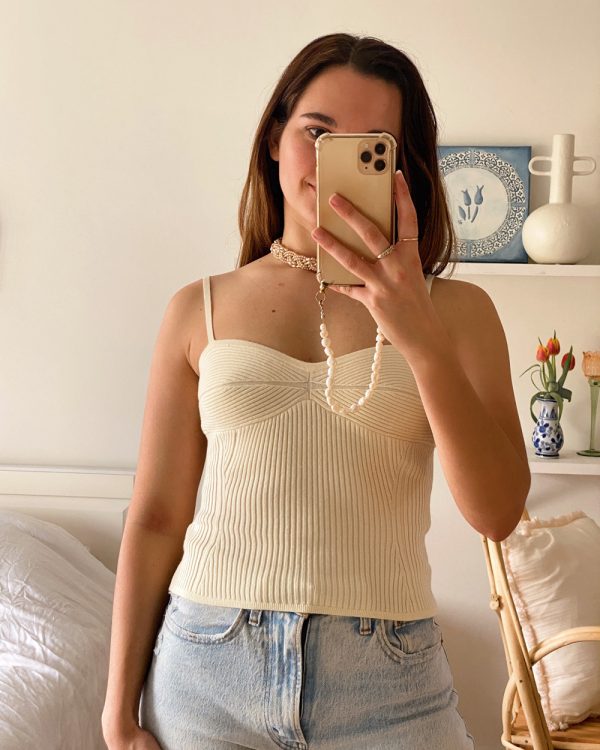 Ribbed Staple Top Ivory
