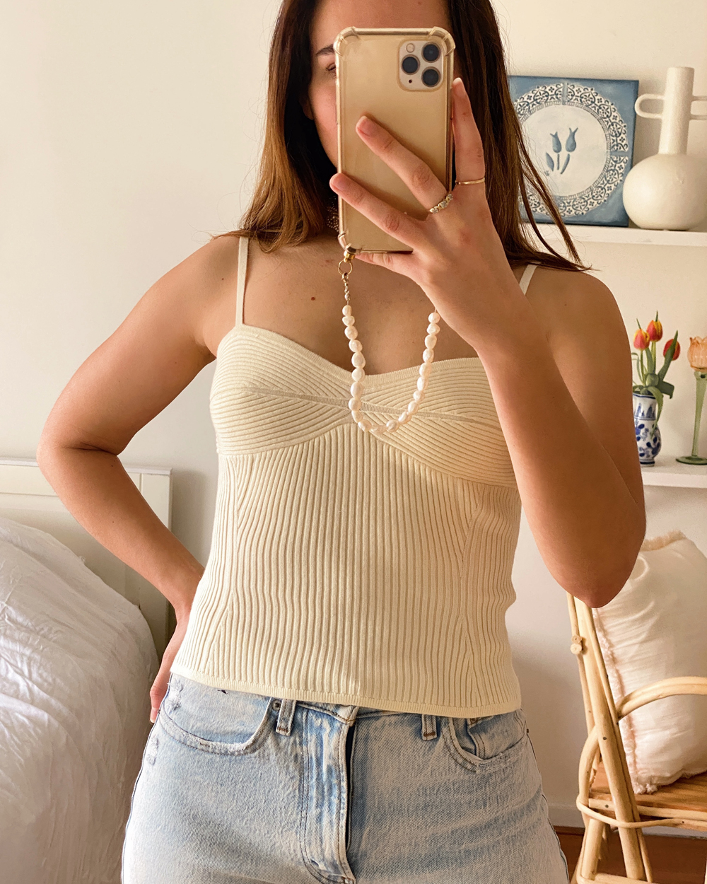 Ribbed Staple Top Ivory