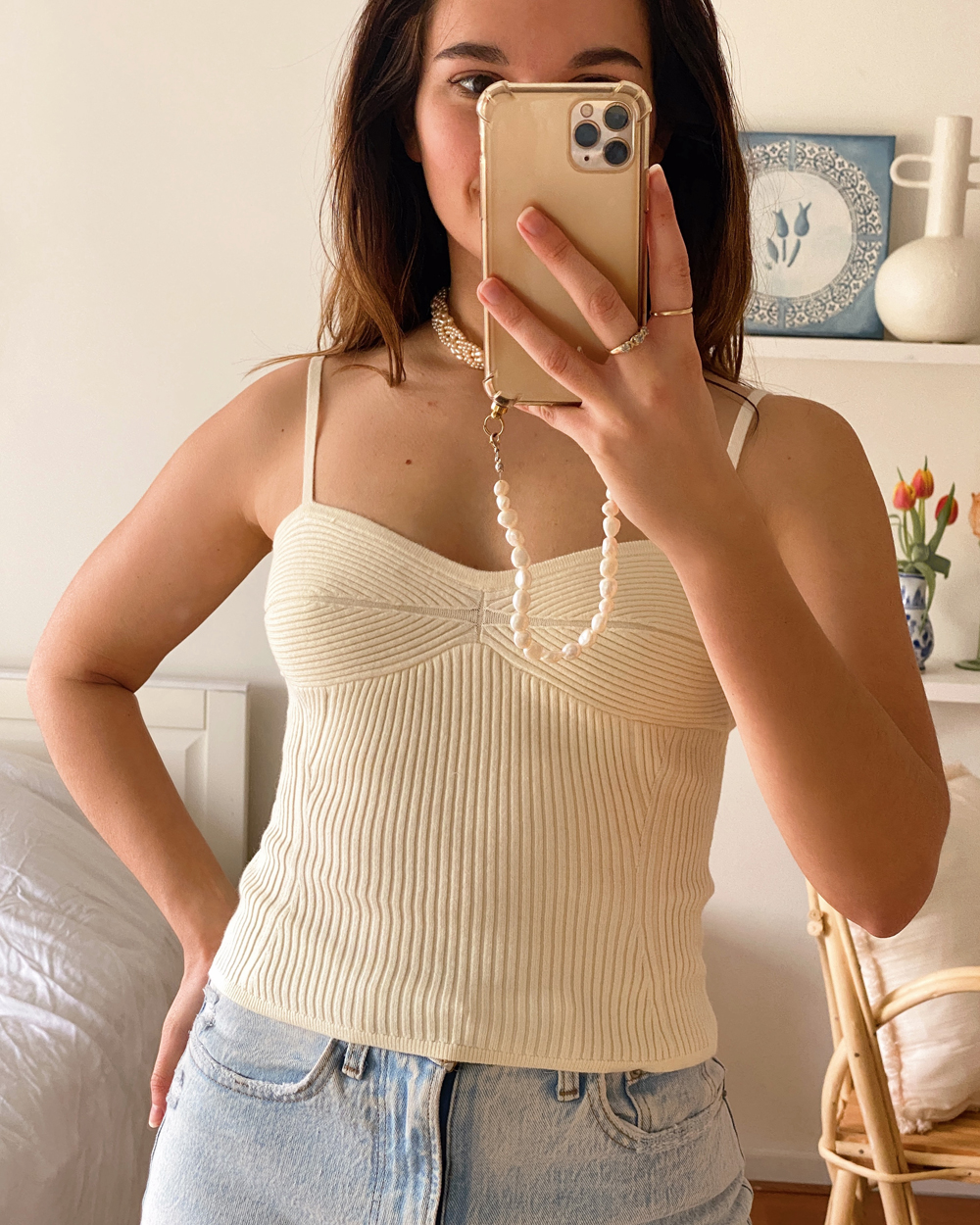 Ribbed Staple Top Ivory