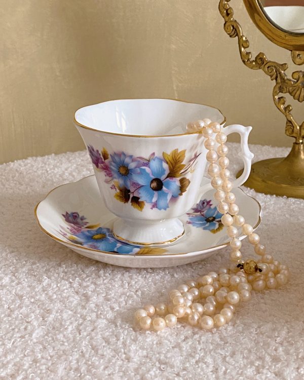 Vintage Blue Floral Cup Saucer Set