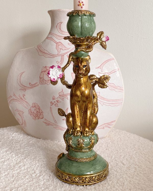 Hollywood Regency Gold Leopard Candle Holder