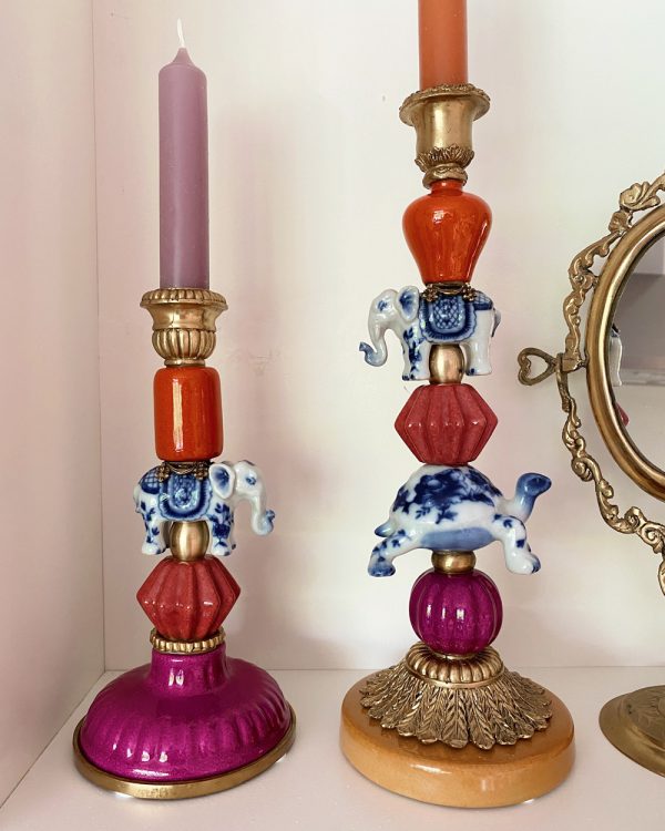 Regal Porcelain Animal Brass Candle Holder