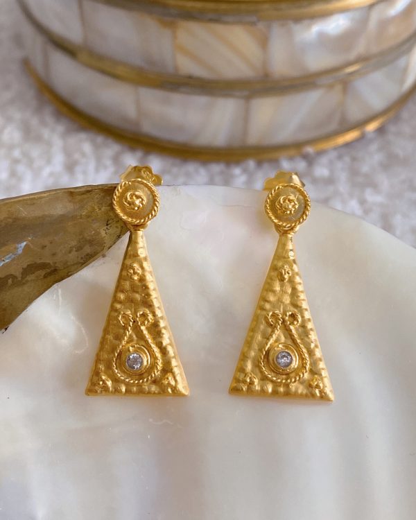Engraved Triangle Zirconia Earrings