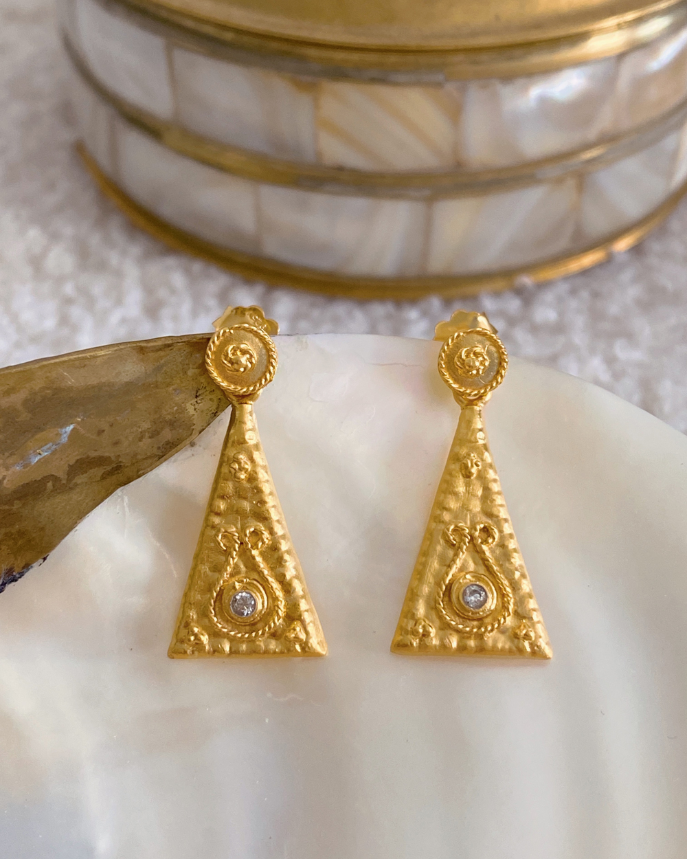 Engraved Triangle Zirconia Earrings