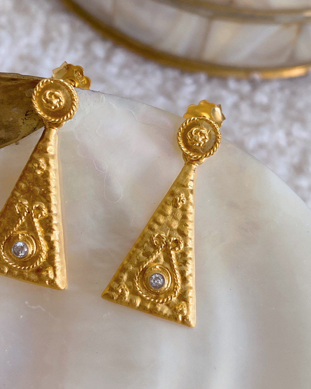 Engraved Triangle Zirconia Earrings