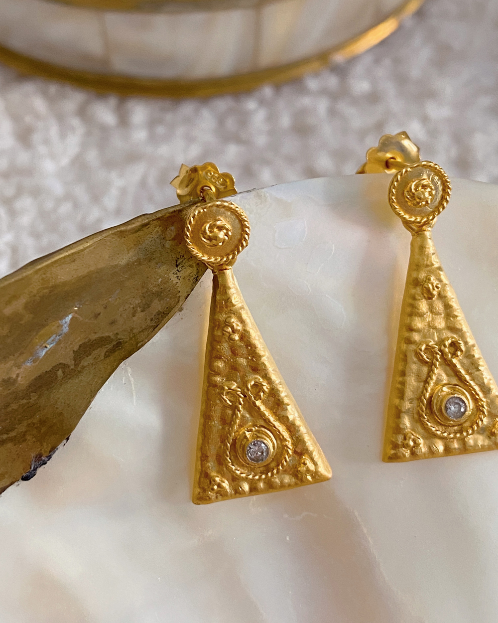 Engraved Triangle Zirconia Earrings