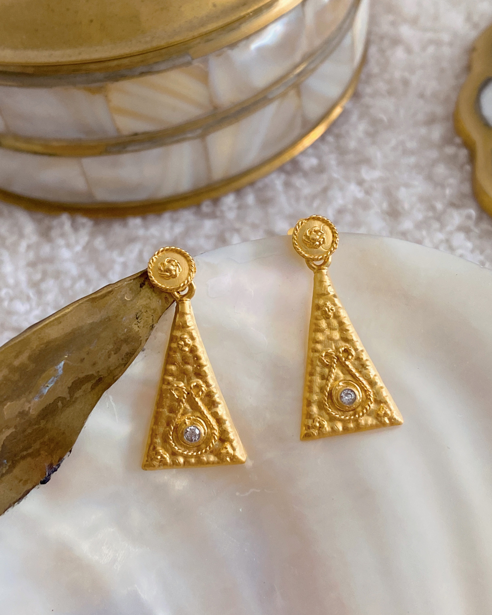 Engraved Triangle Zirconia Earrings