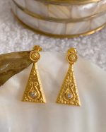 Engraved Triangle Zirconia Earrings