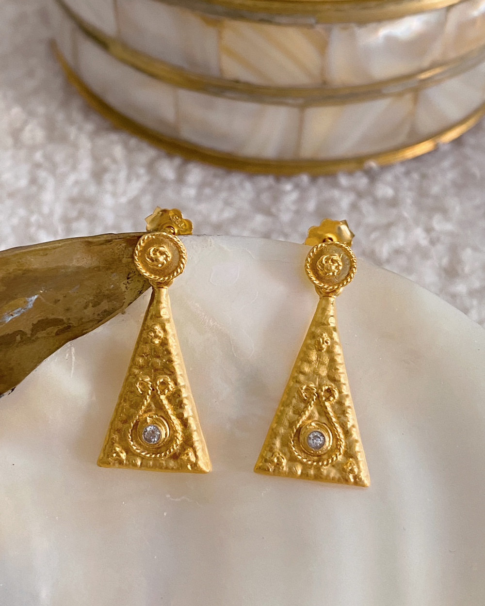 Engraved Triangle Zirconia Earrings