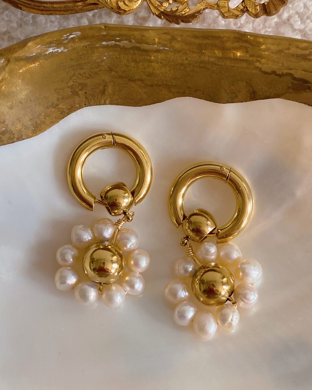 Freshwater Pearl Blossom Flower Earrings