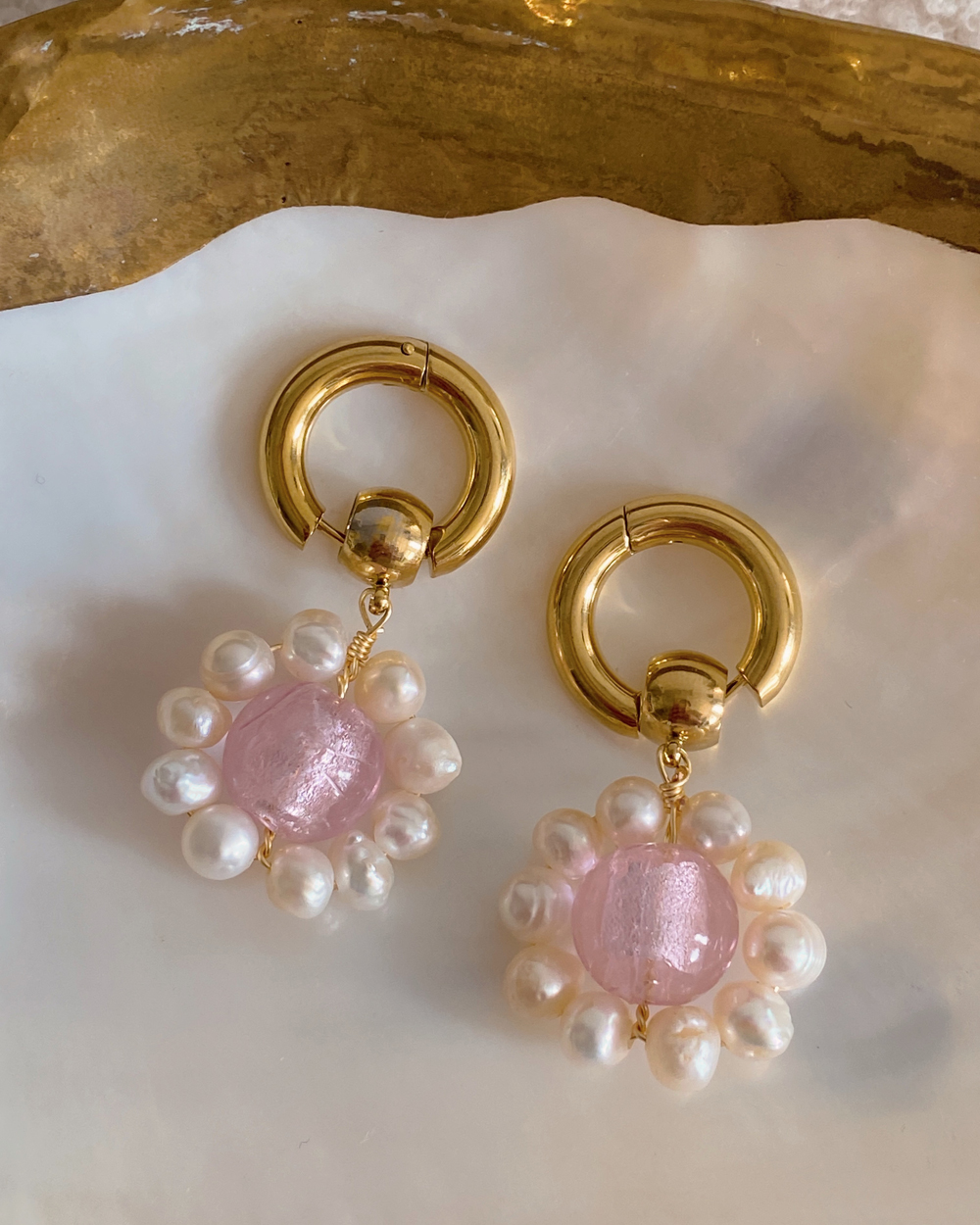 Freshwater Pearl Blossom Flower Earrings