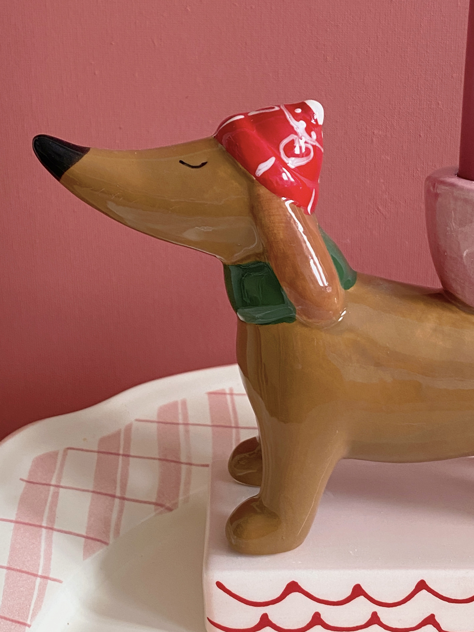 Christmas Dachshund Candle Holder