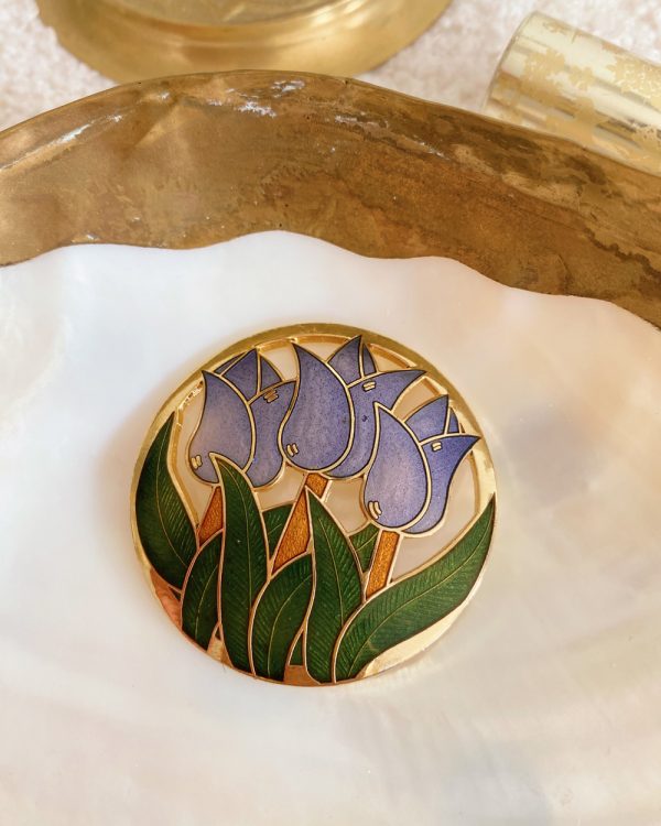 Vintage Art Nouveau Enamel Tulip Brooch