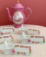 Vintage French Flower Basket Knife Rest Set Of 5