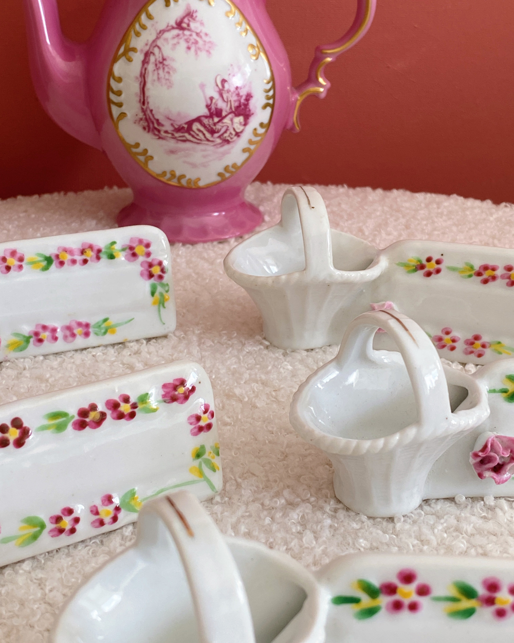 Vintage French Flower Basket Knife Rest Set Of 5