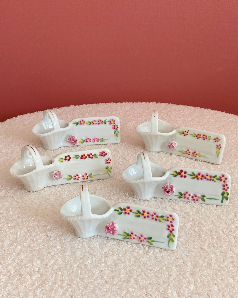Vintage French Flower Basket Knife Rest Set Of 5