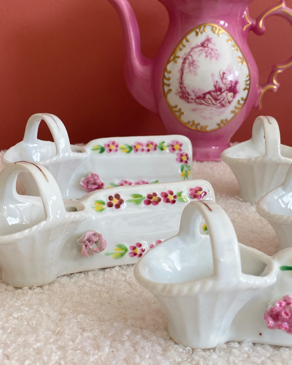 Vintage French Flower Basket Knife Rest Set Of 5