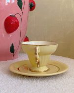 Vintage Pastel Yellow Gilded Cup Saucer Set