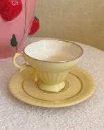 Vintage Pastel Yellow Gilded Cup Saucer Set