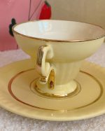 Vintage Pastel Yellow Gilded Cup Saucer Set