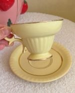 Vintage Pastel Yellow Gilded Cup Saucer Set