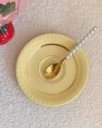 Vintage Pastel Yellow Gilded Cup Saucer Set