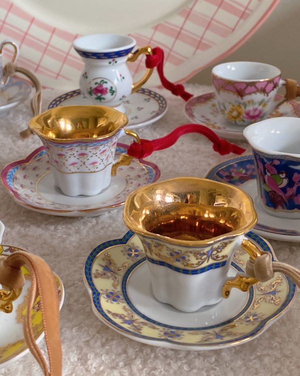 Vintage Porcelain Velvet Teacup Ornament