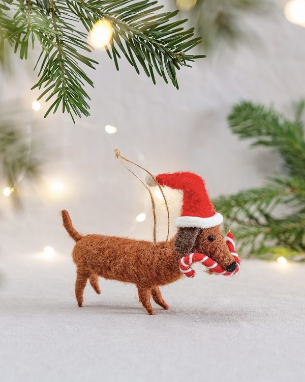 Candy Cane Dachshund Felt Ornament