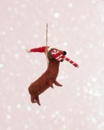 Candy Cane Dachshund Felt Ornament